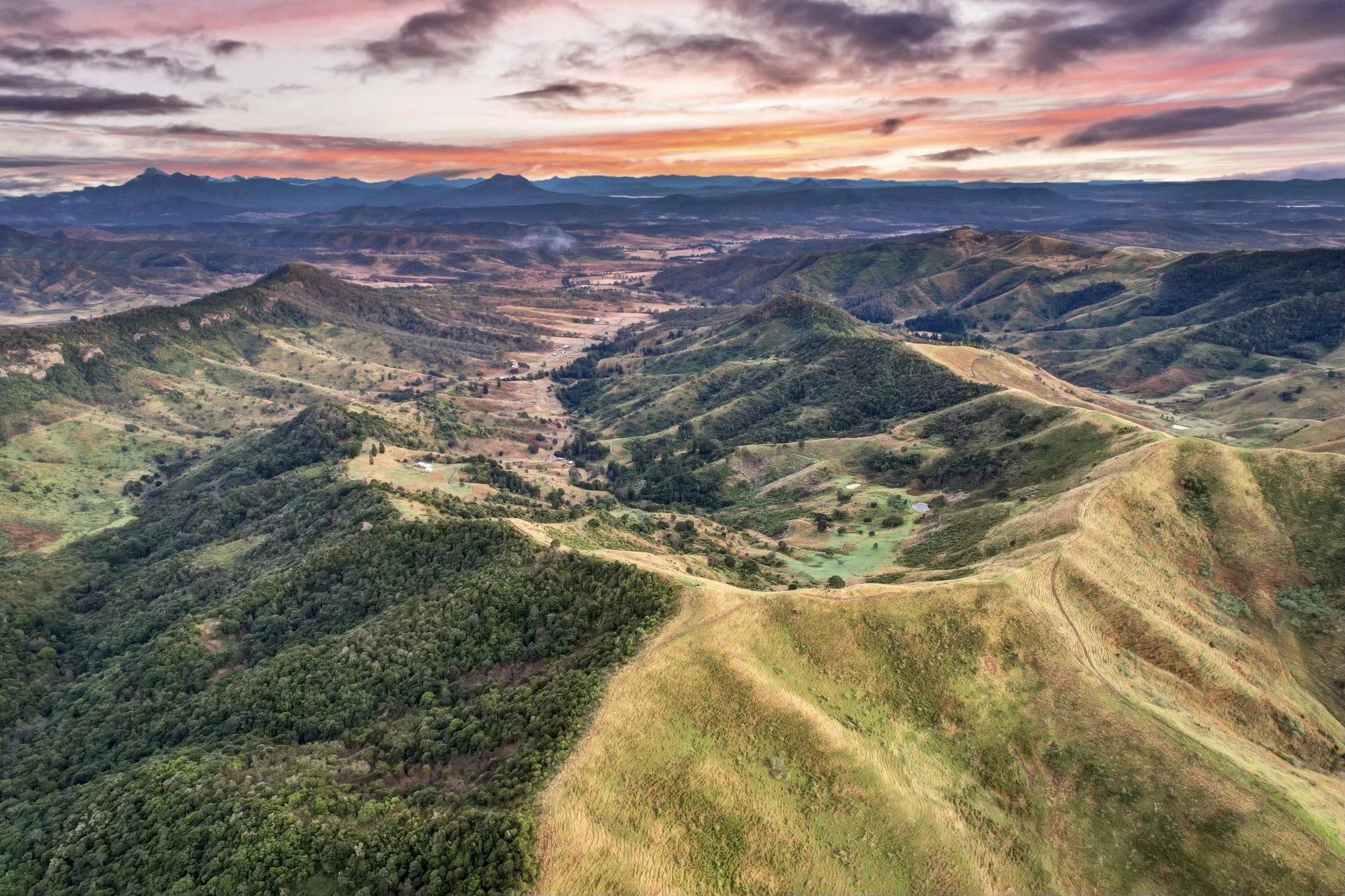 Aerial view of Greenhollow country at Running Creek, Scenic Rim